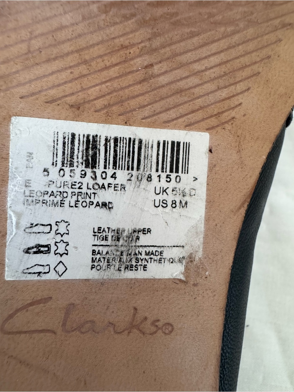 Clarks Black Leather Loafers with Leopard-Print Size 8M - Picture 7 of 8